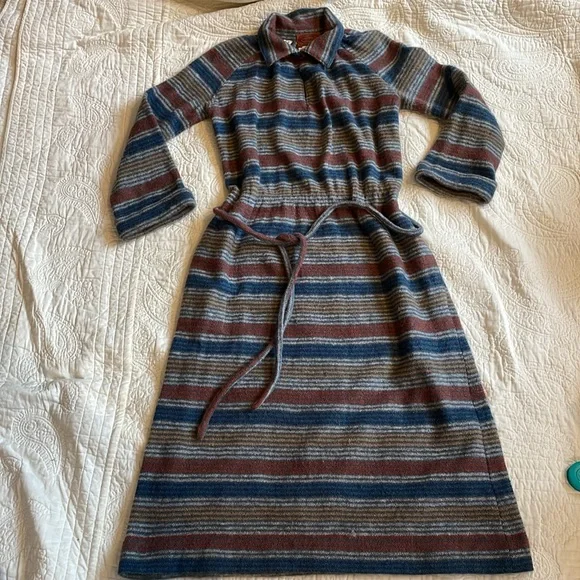 VTG Missoni 70s 80s wool stripe collared maxi dress 42 medium POCKETS - Picture 9 of 16